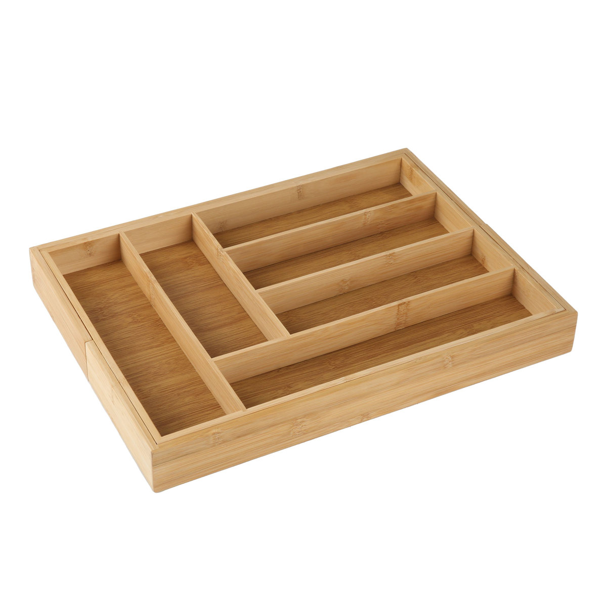 Bamboo Drawer Organizer, 6-8 Slot Expandable Cutlery Tray for Forks, Spoons and Knives, Large Adjustable Kitchen Utensil Holder